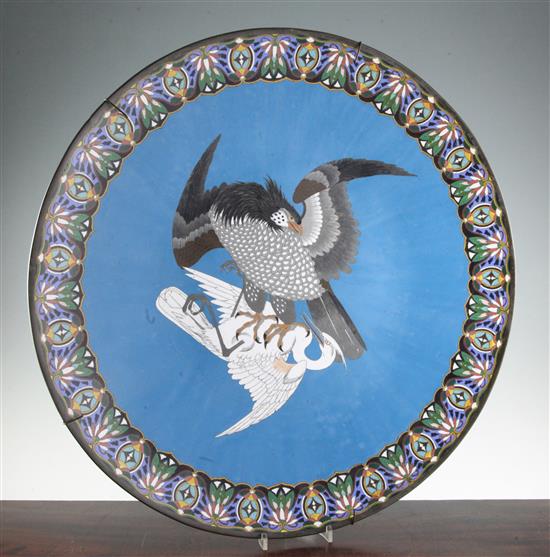 A large Japanese cloisonne enamel charger, Meiji period, diam. 61cm